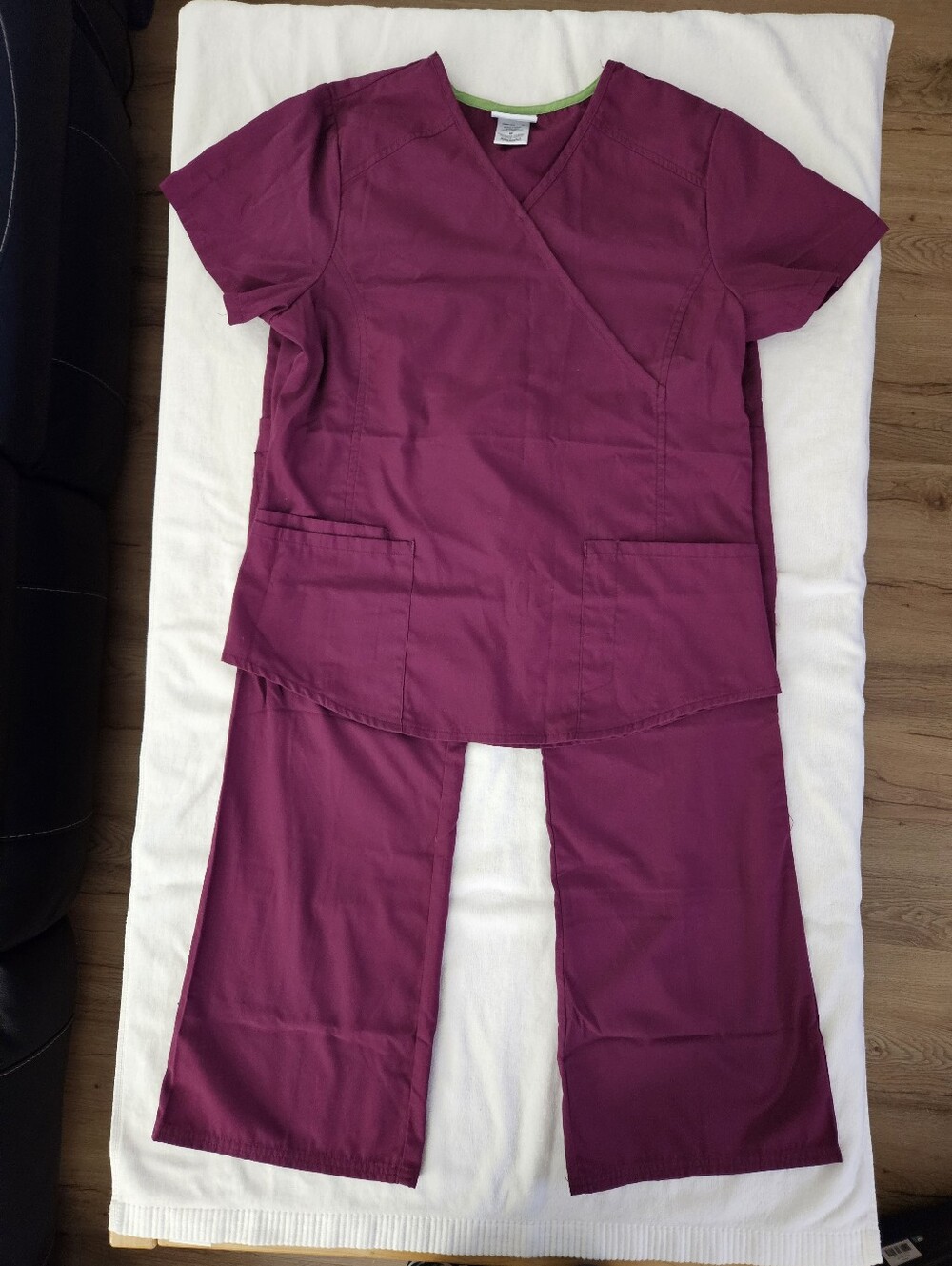 Scrubstar Wine Burgundy Scrub Set Mock Wrap Top M Cargo Pants S